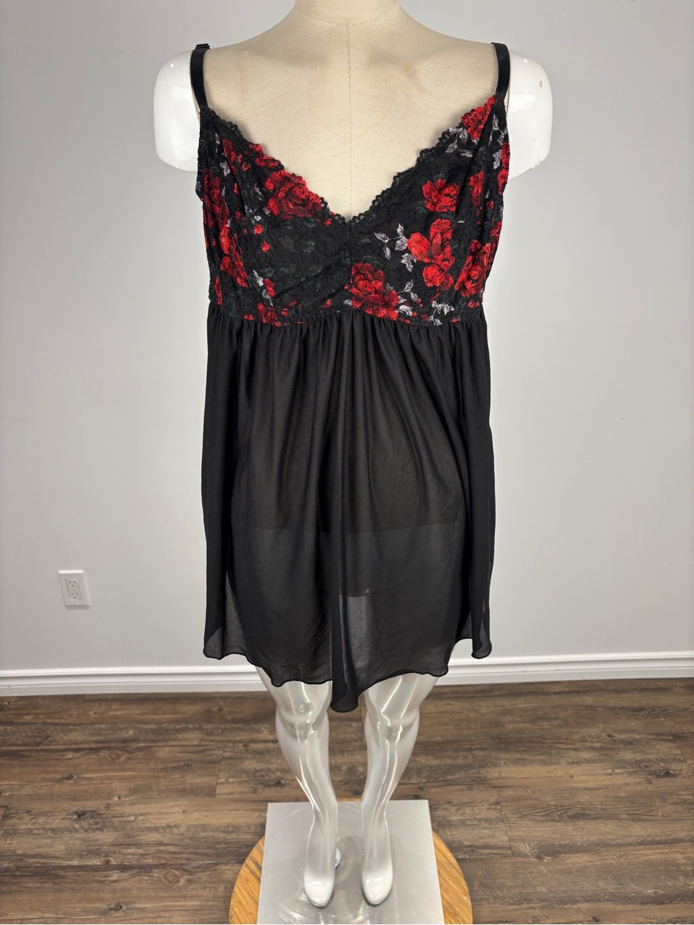 Torrid Black Red Floral Lace Babydoll Chemise Lingerie 2X